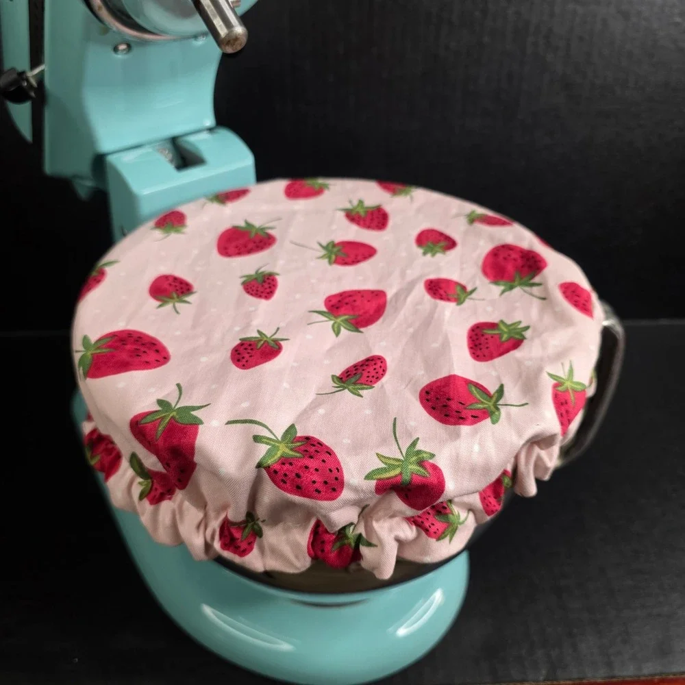 Pink Strawberries Mint Green Gingham KitchenAid Mixer Mixing Bowl Cover Baking